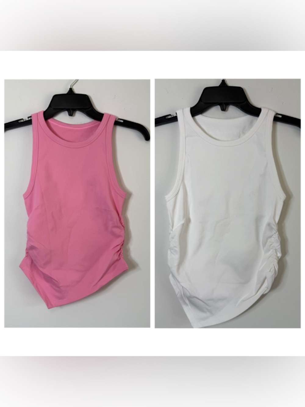 OQQ TikTok Ribbed Ruched Seamless Tank Top BUNDLE Pink White Small